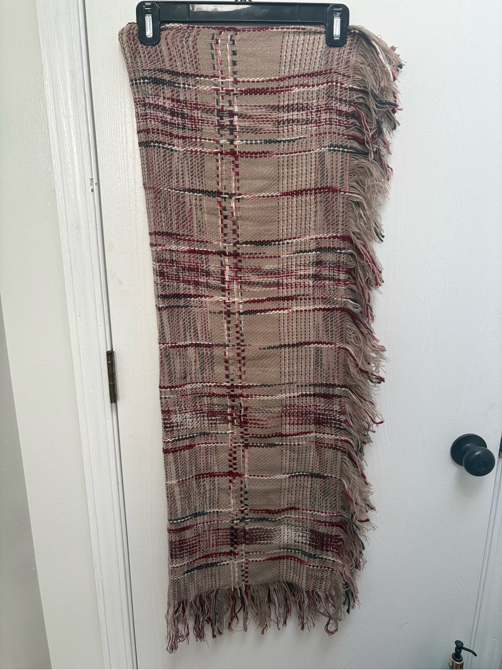 Beige Plaid Woven Fringe Scarf Wrap